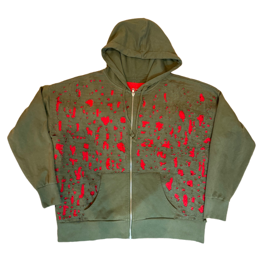 Red Thrashed Gridwork Hoodie (medium)