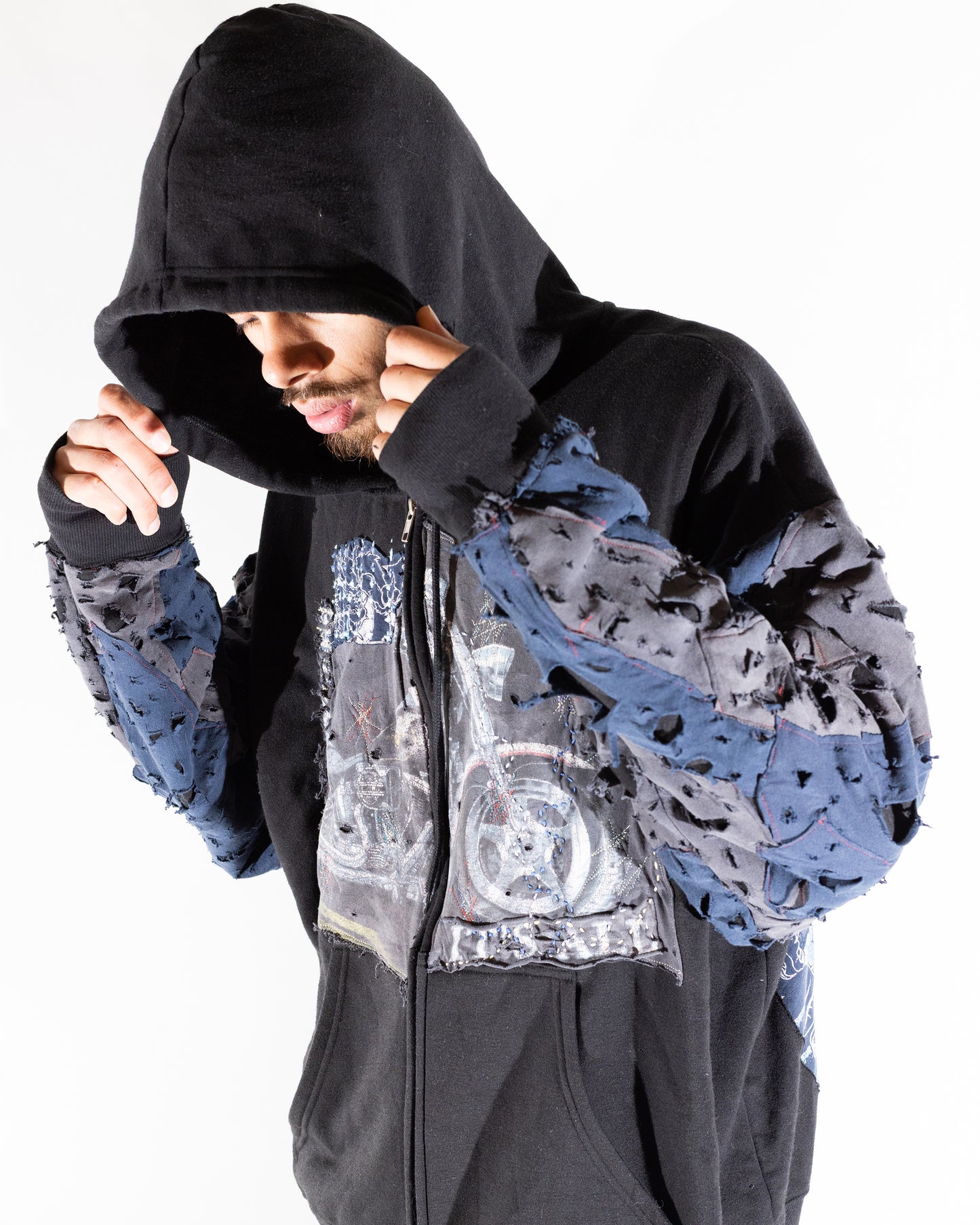 Thrashed biker Zip Up hoodie