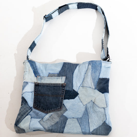 Denim patchwork side bag