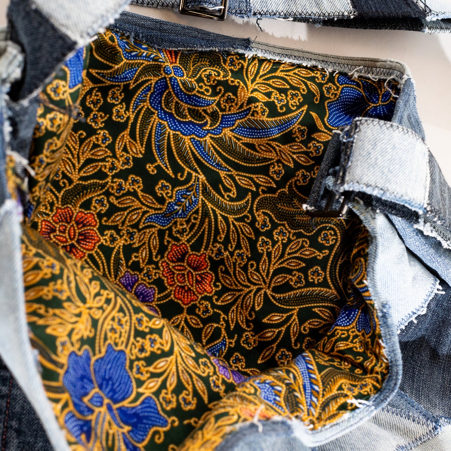 Denim patchwork side bag