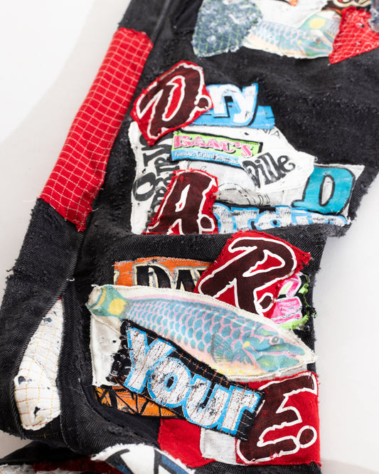 All over scrapwork flared  jeans